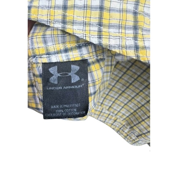 Under Armour Plaid Short Sleeve Button Up Shirt XXL Yellow Green Men's Casual - Picture 9 of 11